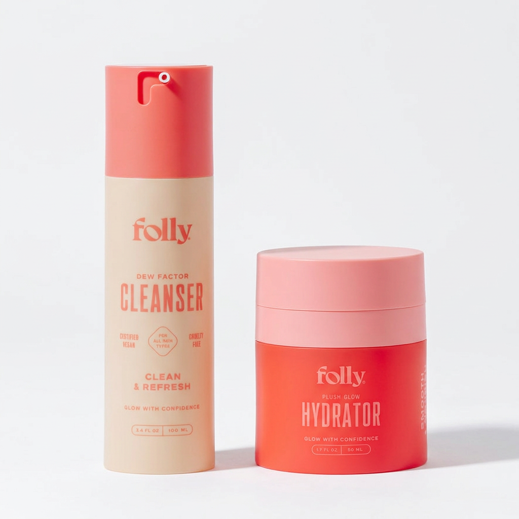 The Daily Essential Duo: Dew Factor Cleanser and Plush Glow Hydrator, Folly Skincare
